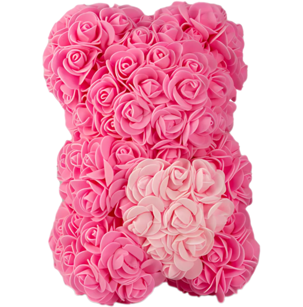 Rosenbär Pink - mit Herz inkl. Geschenkbox & Schleife (Selbstaufbau) 25cm